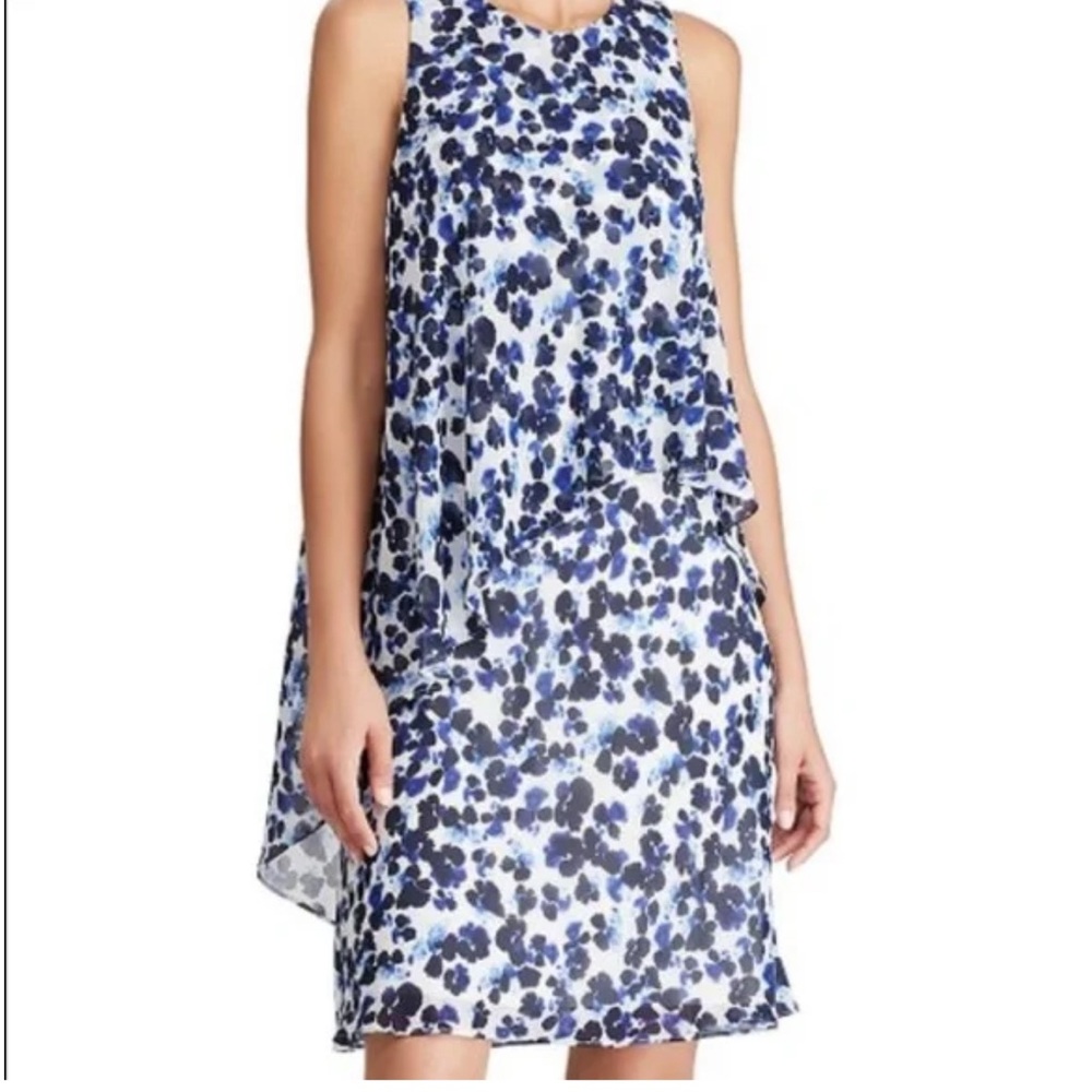 Polo by Ralph Lauren White and Blue Floral Midi Dress